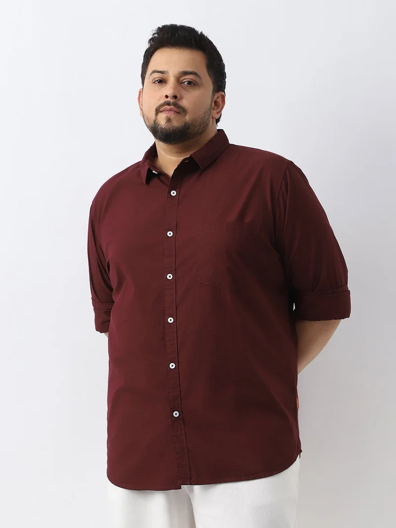 Urbano Plus Men's Maroon Cotton Full Sleeve Regular Fit Casual Solid Shirt