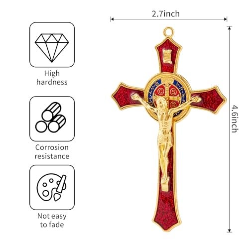 Brilucky St Benedict Crucifix Red,Crucifix Wall Cross For Catholic Decor,Medalla De San Benito,Jesus Christ Hanging Cross Wall Decor,Crucifijo Del Perdon,Saint Benedict Medal Prayer For Home Decoration - Image 2