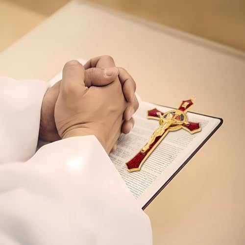 Brilucky St Benedict Crucifix Red,Crucifix Wall Cross For Catholic Decor,Medalla De San Benito,Jesus Christ Hanging Cross Wall Decor,Crucifijo Del Perdon,Saint Benedict Medal Prayer For Home Decoration - Image 5