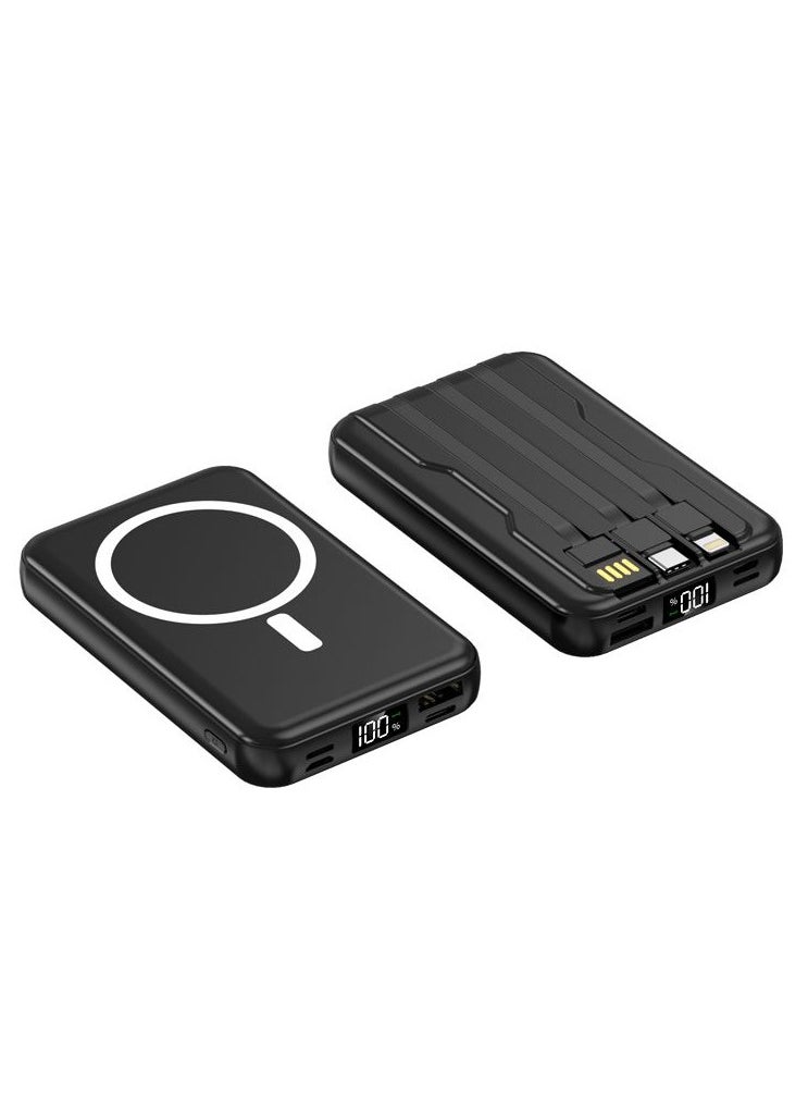 NYORK 10000 mAh Nyork PB515  MagGo Battery ( Powercore 10k ) 15W, Magnetic Power Bank, USB-C & Lighting  Wireless Portable Charger Built in Type-C & Lighting Cable Compatible with Magsafe, iPhone 15/15 Plus/15 Pro/15 Pro Max, iPhone 14/13/12 Series & All andriod Black  - Image 1