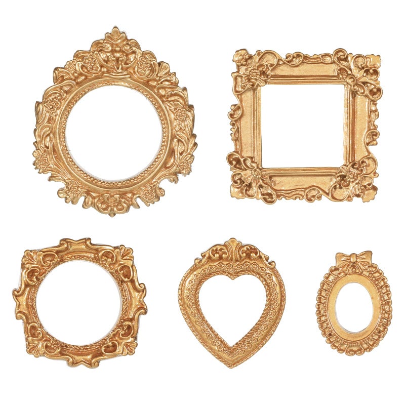 Yuomeaz 5 Pcs Mini Gold Frames, Vintage Mini Picture Frame, Resin Tiny Antique Photo Frames, Small Picture Frame for DIY Photo, Display, Wall Hanging, Phone, Jewelry - Image 1