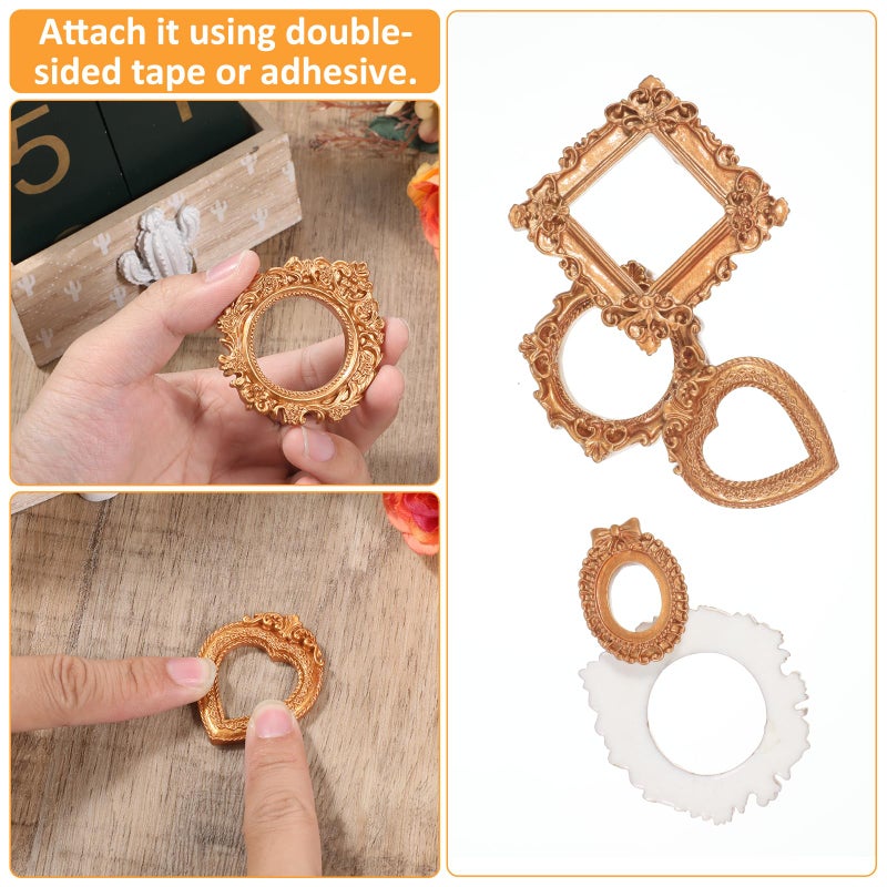 Yuomeaz 5 Pcs Mini Gold Frames, Vintage Mini Picture Frame, Resin Tiny Antique Photo Frames, Small Picture Frame for DIY Photo, Display, Wall Hanging, Phone, Jewelry - Image 3