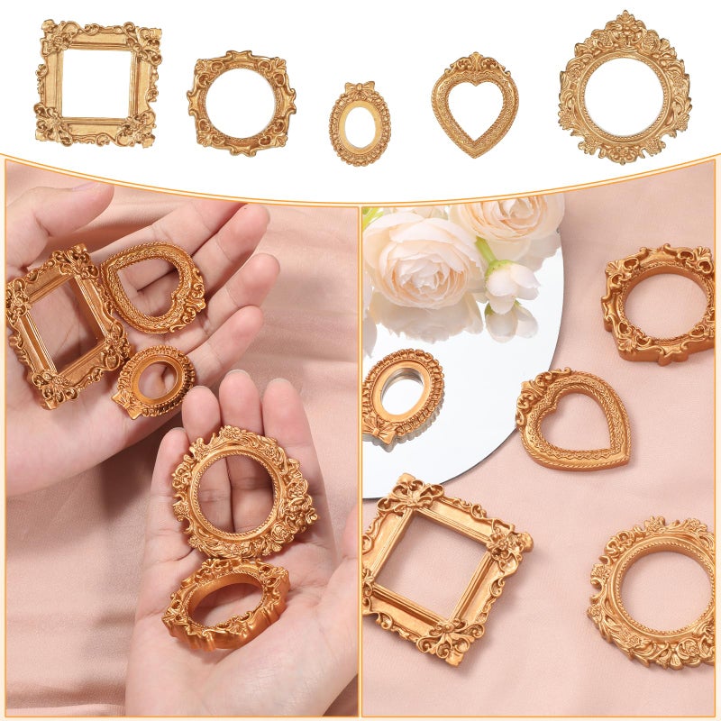 Yuomeaz 5 Pcs Mini Gold Frames, Vintage Mini Picture Frame, Resin Tiny Antique Photo Frames, Small Picture Frame for DIY Photo, Display, Wall Hanging, Phone, Jewelry - Image 4