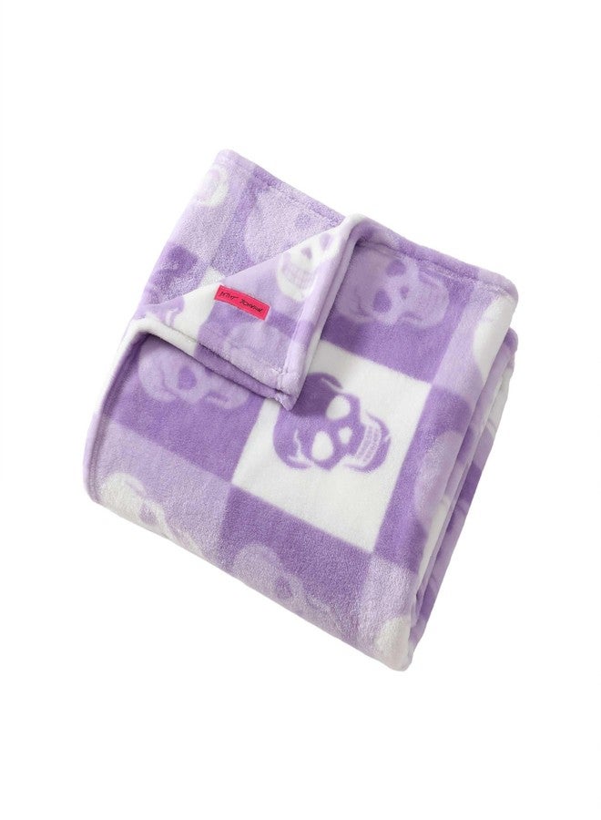 Betsey Johnson - Blanket, Buttery-Soft Throw Blanket for Couch or Bed, Boldly Plush & Oversized Bedding, Halloween Decor (Cracked Checkered Skull Purple, 50" x 70") - Image 2
