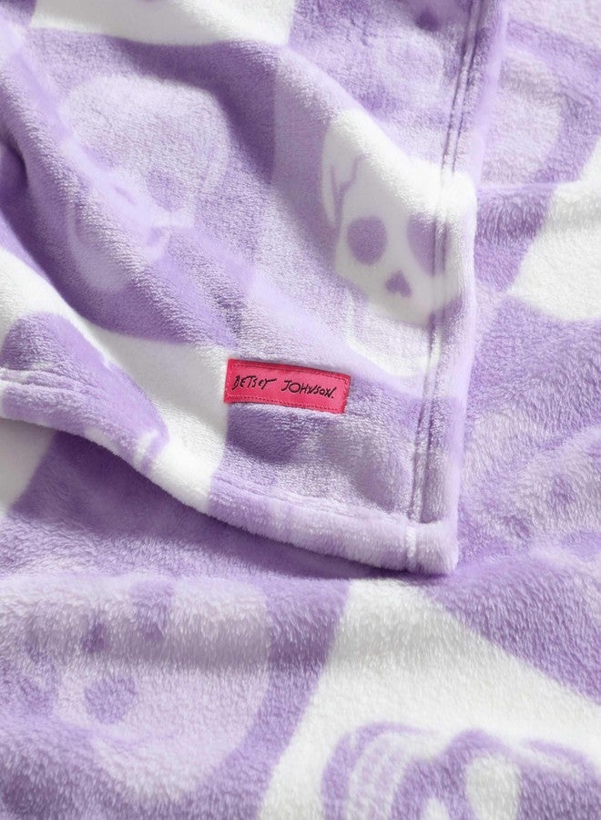 Betsey Johnson - Blanket, Buttery-Soft Throw Blanket for Couch or Bed, Boldly Plush & Oversized Bedding, Halloween Decor (Cracked Checkered Skull Purple, 50" x 70") - Image 5
