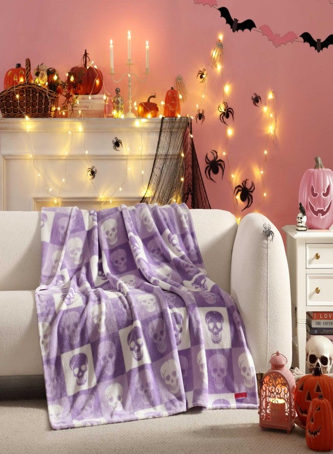Betsey Johnson - Blanket, Buttery-Soft Throw Blanket for Couch or Bed, Boldly Plush & Oversized Bedding, Halloween Decor (Cracked Checkered Skull Purple, 50" x 70") - Image 1
