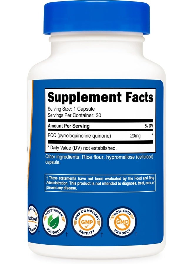 Nutricost Pqq (Pyrroloquinoline Quinone) 20Mg, 30 Capsules - Vegetarian Capsules, Non-Gmo, Gluten Free - Image 5
