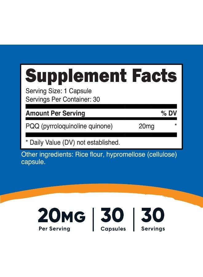Nutricost Pqq (Pyrroloquinoline Quinone) 20Mg, 30 Capsules - Vegetarian Capsules, Non-Gmo, Gluten Free - Image 2