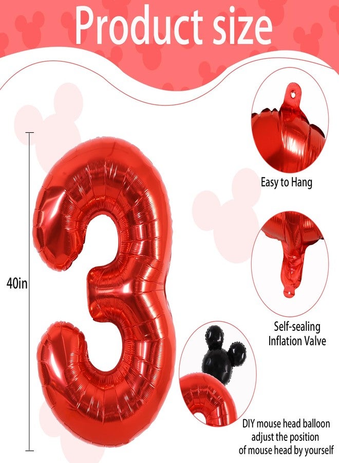 Vuzvuv 40 Inch Mouse Number Balloon No.3, Black Red Balloon Giant Giant Number Three Balloon for Birthday, Theme Party Supplies, Baby Shower,Anniversary Decoration - Image 3