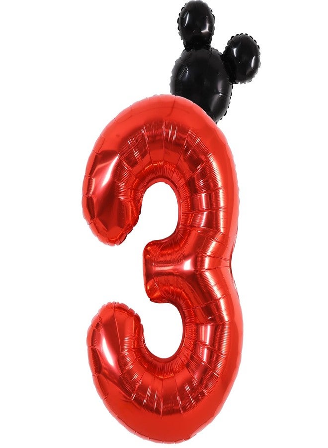 Vuzvuv 40 Inch Mouse Number Balloon No.3, Black Red Balloon Giant Giant Number Three Balloon for Birthday, Theme Party Supplies, Baby Shower,Anniversary Decoration - Image 1