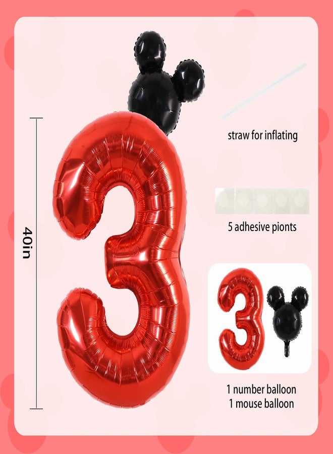 Vuzvuv 40 Inch Mouse Number Balloon No.3, Black Red Balloon Giant Giant Number Three Balloon for Birthday, Theme Party Supplies, Baby Shower,Anniversary Decoration - Image 2
