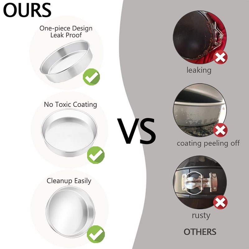 TeamFar Cake Pan, 6'' & 8'' & 9 Â½'', Stainless Steel Round Baking Tier Cake Pans Set, for Baking Steaming Serving, Healthy & Heavy Duty, Mirror Finish & Dishwasher Safe - 3 PCS - Image 3