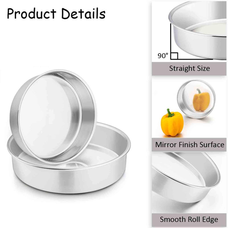 TeamFar Cake Pan, 6'' & 8'' & 9 Â½'', Stainless Steel Round Baking Tier Cake Pans Set, for Baking Steaming Serving, Healthy & Heavy Duty, Mirror Finish & Dishwasher Safe - 3 PCS - Image 2