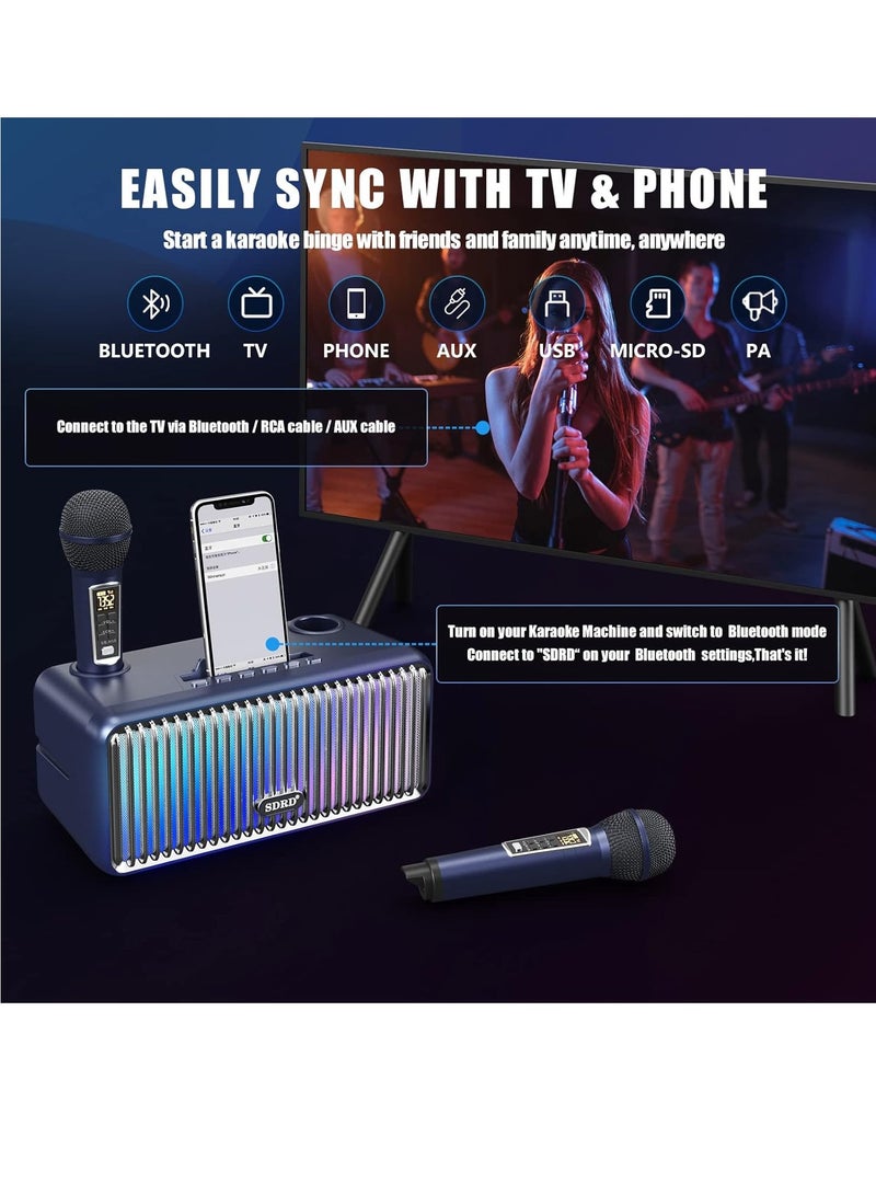 SDRD Karaoke Machine Portable Bluetooth Speaker With 2 UHF Wireless Microphones Speaker System With Colorful Gradient LED Lights For Adults And Kids - Image 2