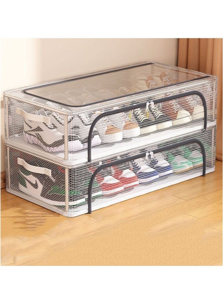 Bukela Shoe Storage Box 2 Pack Under Bed Shoe Storage Organizer, Clear Stackable Shoe Organizer for Closet, 60*30*21cm Shoes Organizer Shoe Container Bins for Sneakers Foldable Shoe Rack for Clothes, Toys - Image 1
