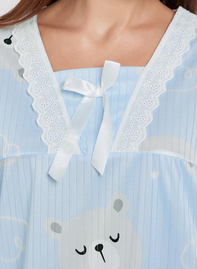 تايك تو قميص نوم بطبعة دب وأكمام طويلة - Image 3