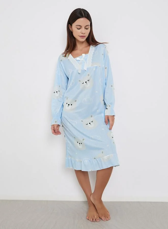Take Two Take Two Bear Print Long Sleeve Nightdress