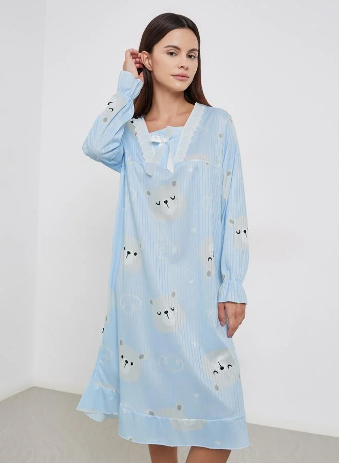 Take Two Take Two Bear Print Long Sleeve Nightdress