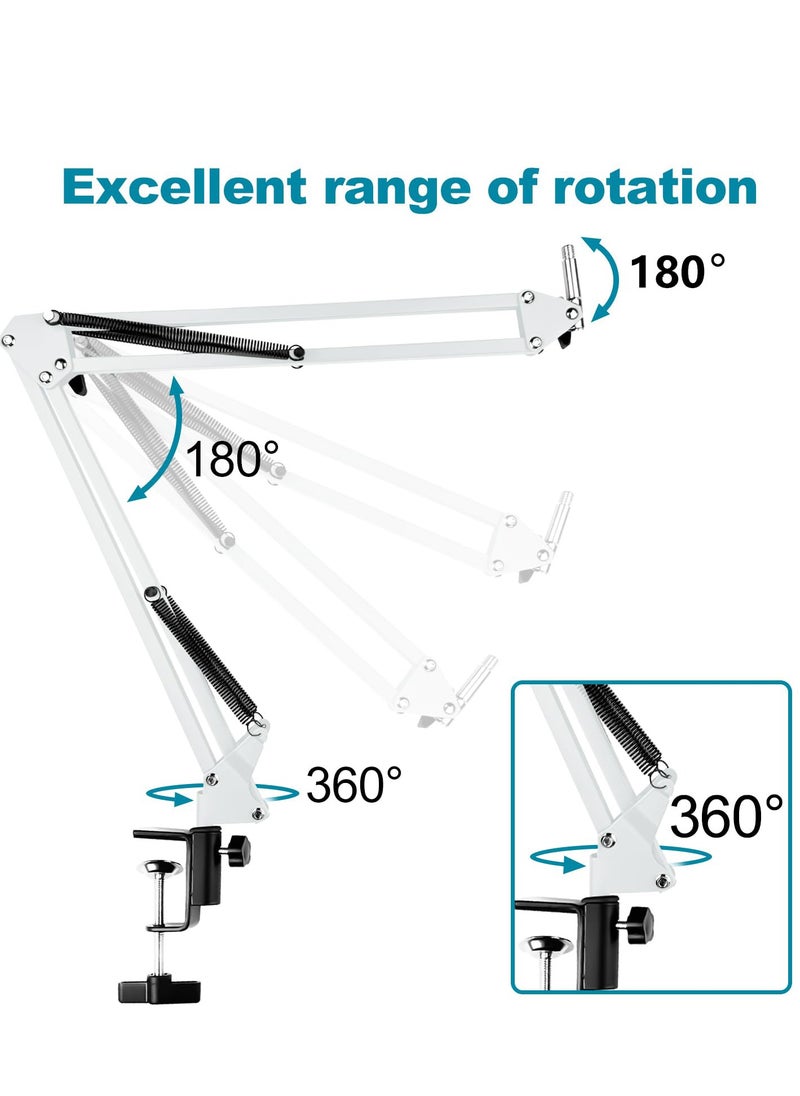 XiuWoo - Microphone Arm, Adjustable Microphone Stand, with Shock Mount, Pop Filter, 5 Cable Ties, Microphone Holder Desk Boom Arm, With mobile phone holder, for Recording, Podcasting, TV Station, white - Image 1