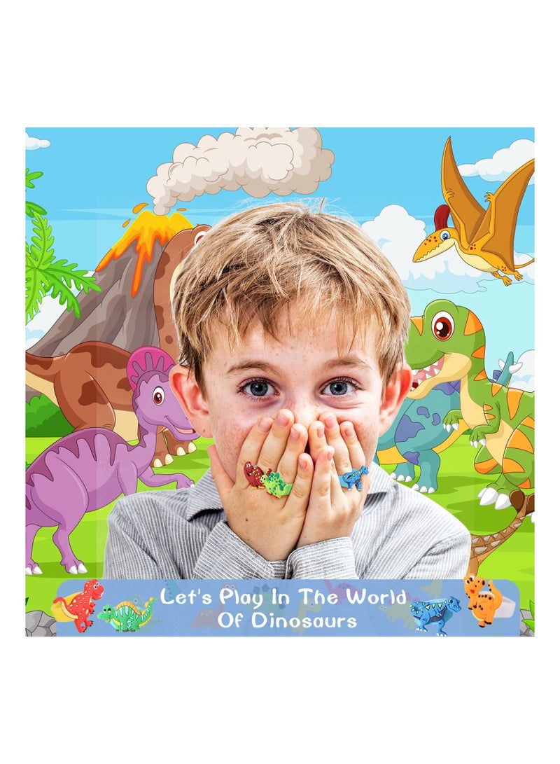 Y&D Dinosaur Rubber Rings, Toys Prizes Gift Carnivals Party Favors Cupcake Topper for Kids Boys Birthday Favor Supplies Goodie Bag Fillers (12 Pcs)  - Image 2