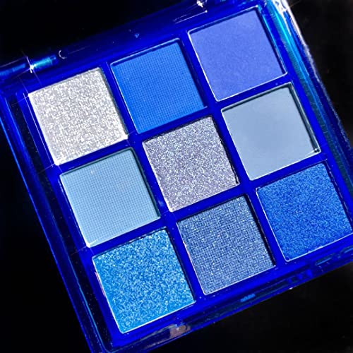 paminify 9 Colors Blue Eyeshadow PaletteMardi Gras Carnival Pressed Pigment Glitter Corpse Bride Waterproof Eye Shadow Pallete Metallic Silver Matte Shimmer Makeup Powder Long LastingBlue - Image 1