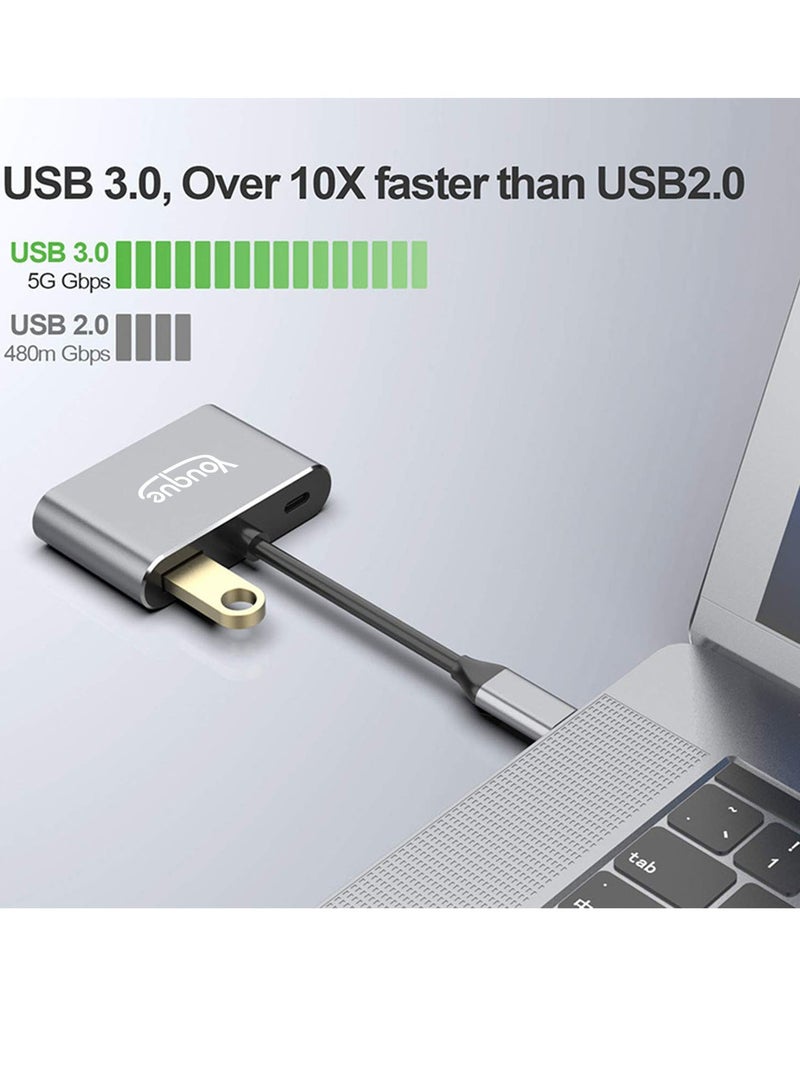 Youque 4 in 1 USB-C To VGA, HDMI, 3.0 USB and Type-C Adapter Grey - Image 4