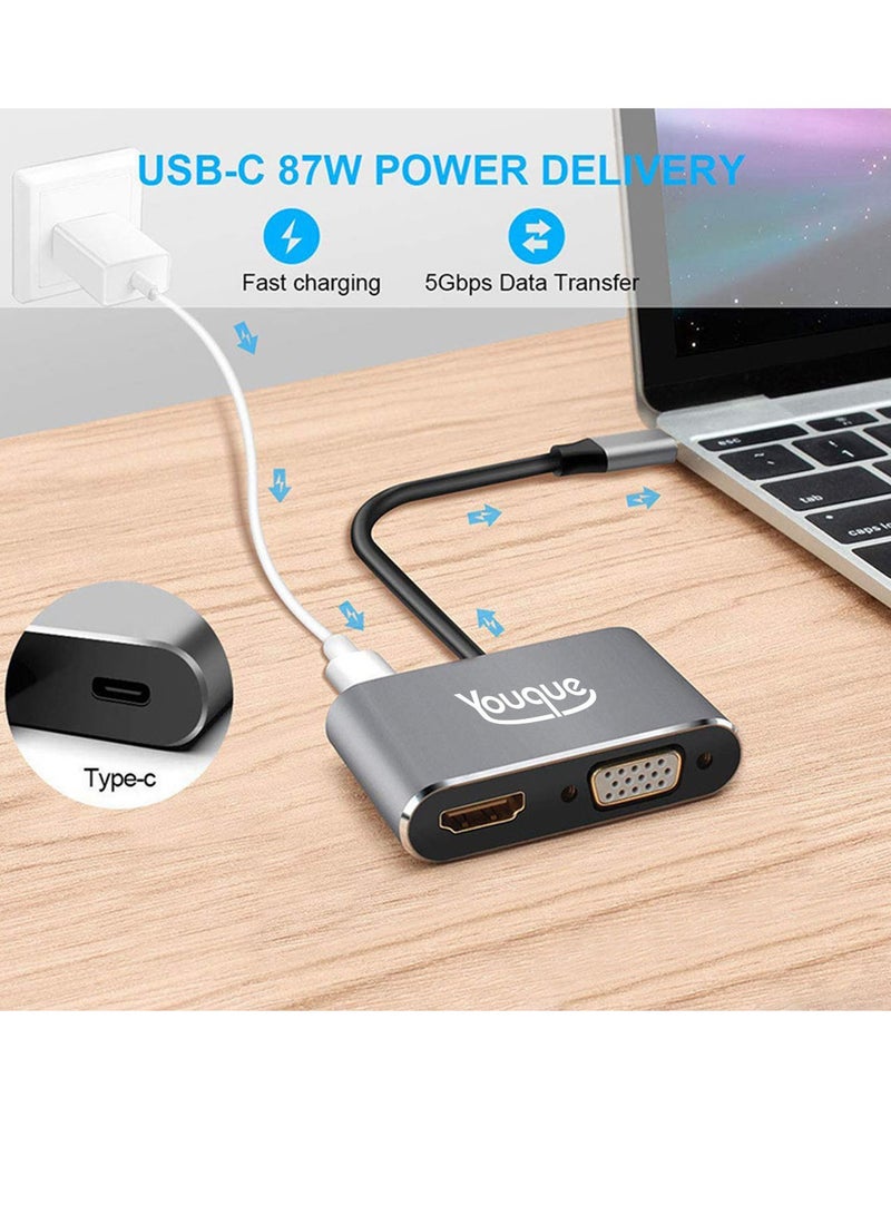 Youque 4 in 1 USB-C To VGA, HDMI, 3.0 USB and Type-C Adapter Grey - Image 5