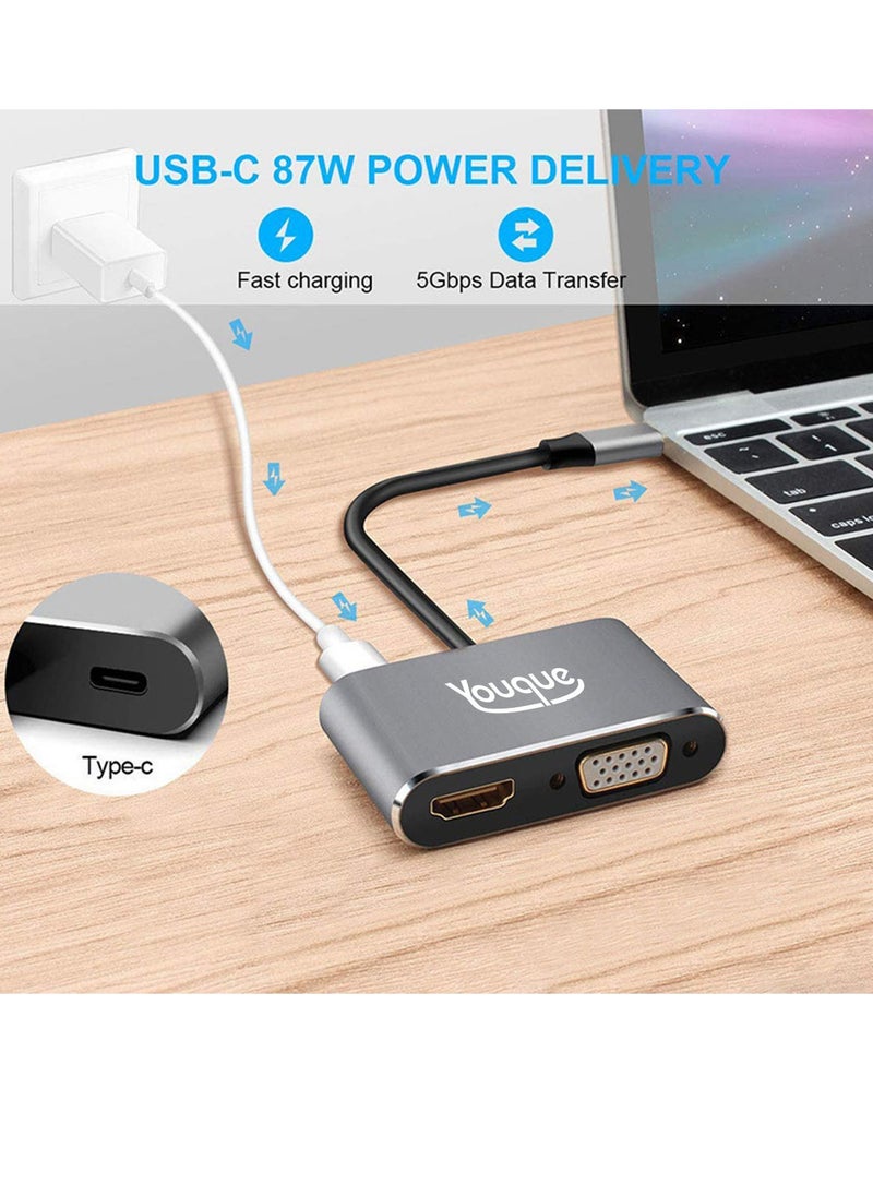يوك - 4 في 1 USB-C إلى VGA و HDMI و 3.0 USB ومحول من النوع C رمادي - Image 1