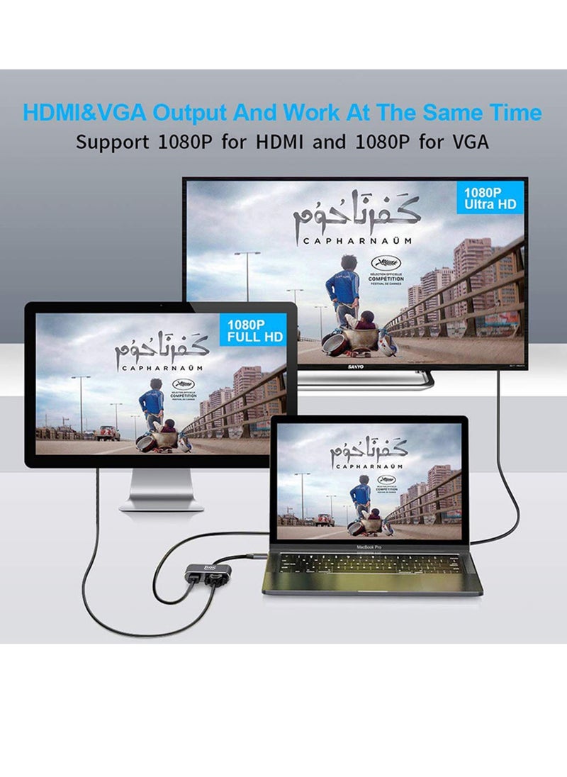يوك 4 في 1 USB-C إلى VGA و HDMI و 3.0 USB ومحول من النوع C رمادي  - Image 3