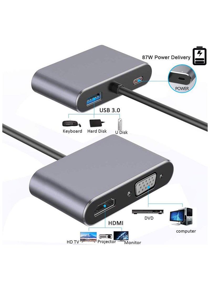 يوك - 4 في 1 USB-C إلى VGA و HDMI و 3.0 USB ومحول من النوع C رمادي - Image 1