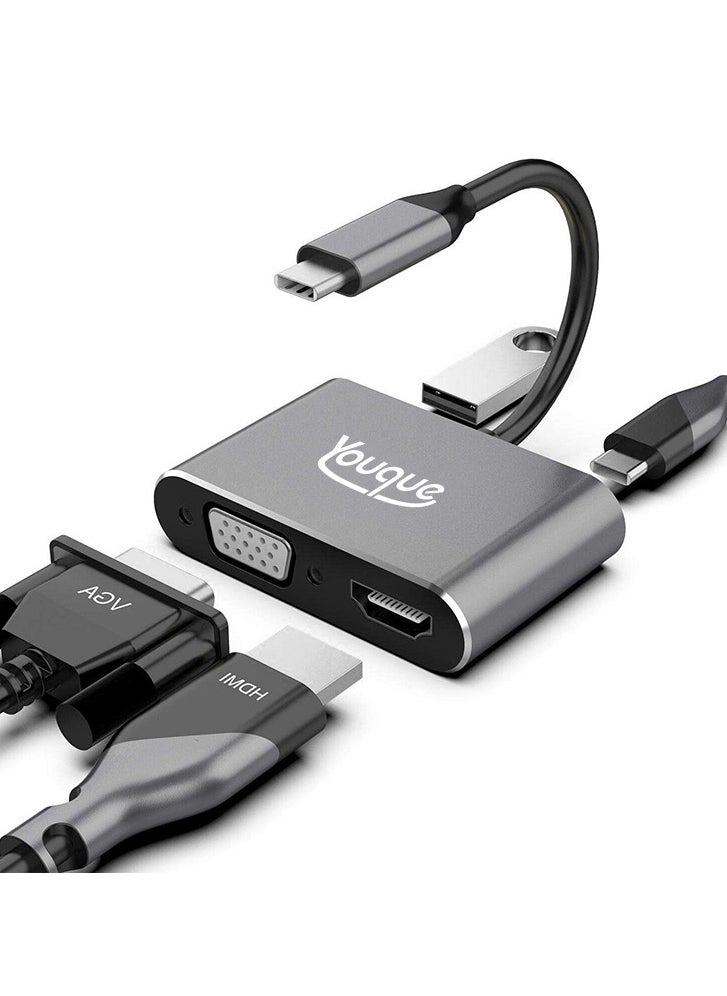 يوك 4 في 1 USB-C إلى VGA و HDMI و 3.0 USB ومحول من النوع C رمادي  - Image 2