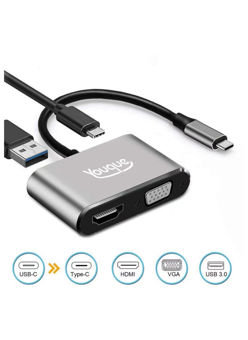 يوك 4 في 1 USB-C إلى VGA و HDMI و 3.0 USB ومحول من النوع C رمادي  - Image 1