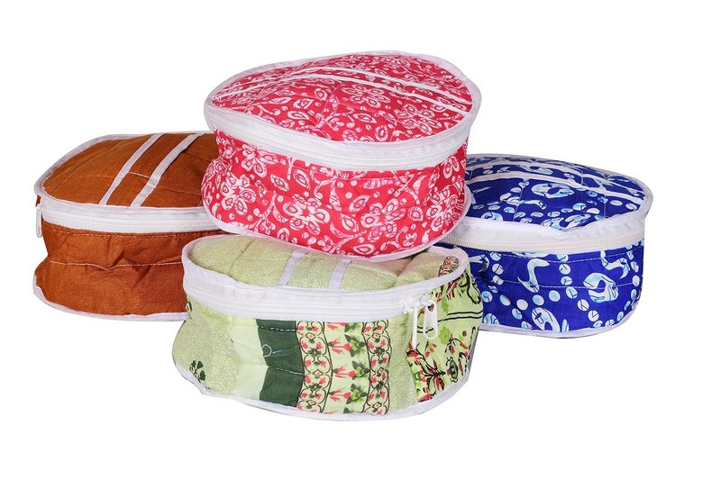 SuneshCreation Cotton Roti Cloth Cover Rumal Set Hot Hygienic Traditional Chapati Malmal Sandwitch Tortilla Wrap Box with Chain MulticolorPack of 4 - Image 1