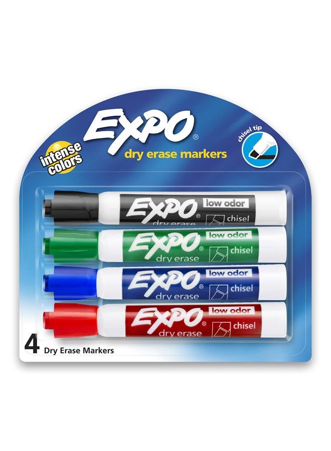 Expo Low-Odor Dry Erase Markers, Chisel Tip, Assorted Colors, 4-Count - Image 1