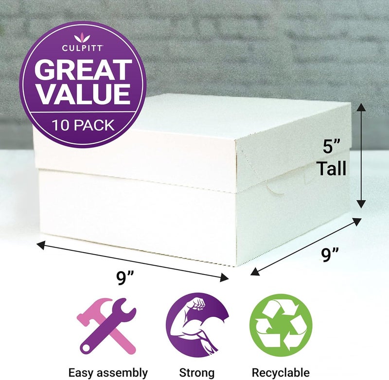 Culpitt 9" Square Cake Boxes With Lid | 10 Pack | Rigid Transport And Protection For Birthday, Wedding, And Celebration Bakes, Recyclable Cardboard Bakery Boxes - Pack Of 10 - Image 3