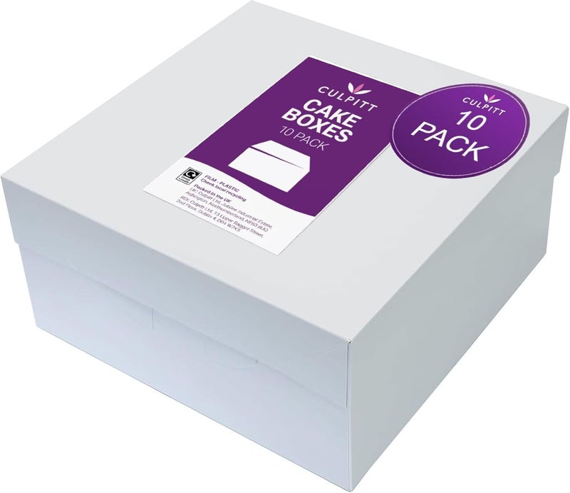 Culpitt 9" Square Cake Boxes With Lid | 10 Pack | Rigid Transport And Protection For Birthday, Wedding, And Celebration Bakes, Recyclable Cardboard Bakery Boxes - Pack Of 10 - Image 1