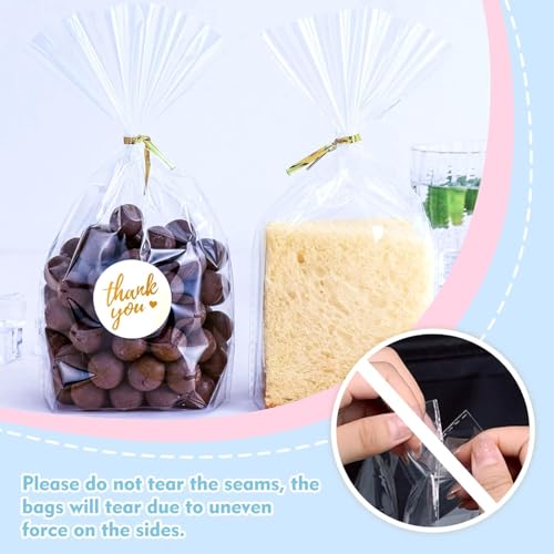 Cherodada Clear Cellophane Treat Bags with Ties, 6"x 9" (100 pcs) Bottom Gusset Bags for Gift Wrapping, Party Favors, Candies, Cookies, Chocolates, Popcorn - Image 3