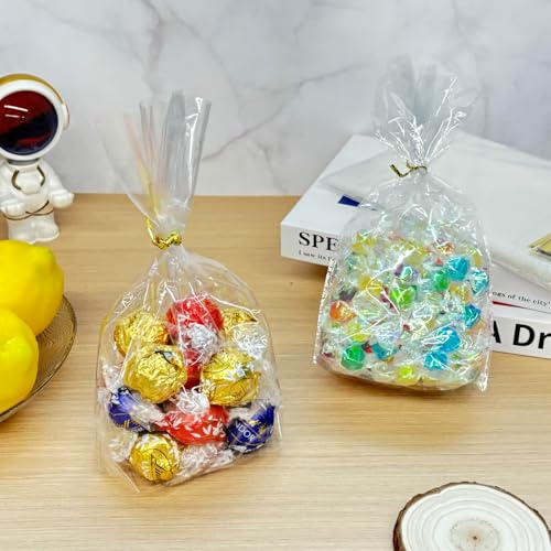 Cherodada Clear Cellophane Treat Bags with Ties, 6"x 9" (100 pcs) Bottom Gusset Bags for Gift Wrapping, Party Favors, Candies, Cookies, Chocolates, Popcorn - Image 4