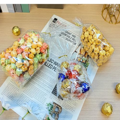 Cherodada Clear Cellophane Treat Bags with Ties, 6"x 9" (100 pcs) Bottom Gusset Bags for Gift Wrapping, Party Favors, Candies, Cookies, Chocolates, Popcorn - Image 5