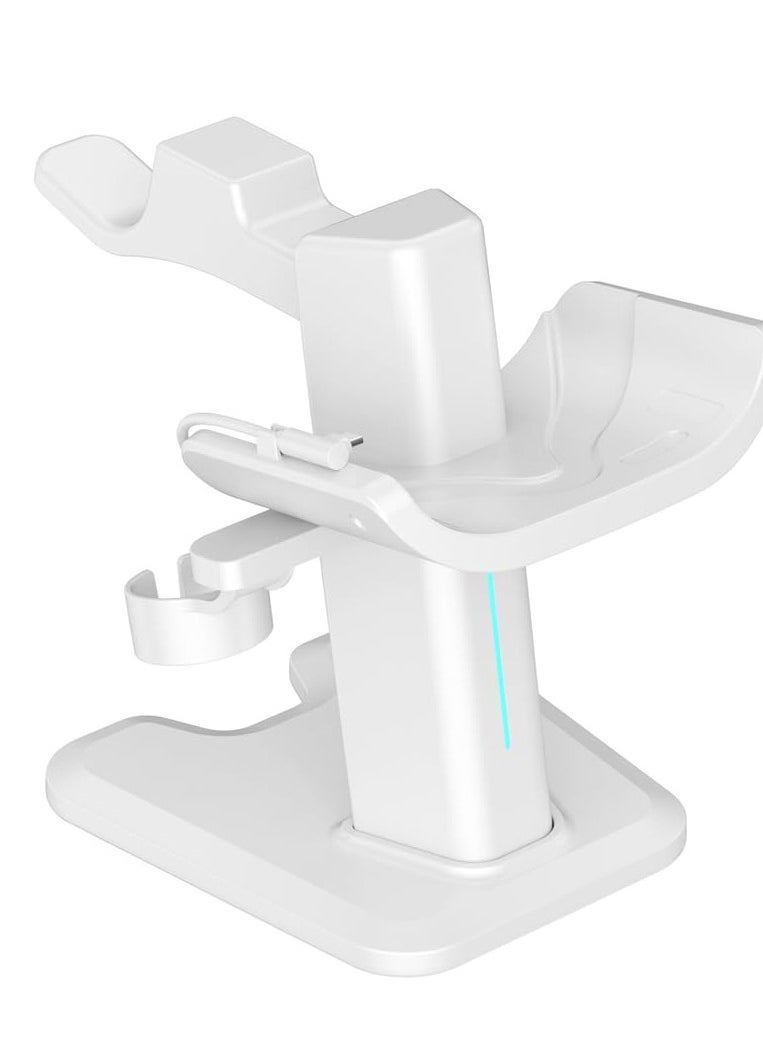 Excefore - For Meta Quest 3 Headset Charging Dock, VR Display Stand Accessories Compatible With Meta Quest 3 VR Headset And Touch Controllers, Station Holder Base With LED Light, White - Image 1