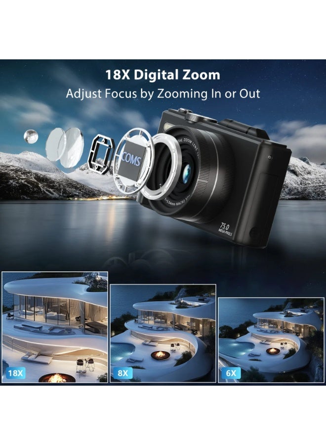Generic 5K 75MP WiFi Digital Camera for Photography & YouTube Vlogging - 3" 180° Flip Screen, 18X Zoom, UHD Autofocus, Compact Travel - Image 2