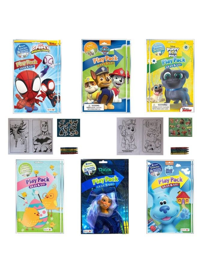 Bendon Publishing - (12 Pack) Grab & Go Play Packs Kids Coloring Books With Crayons Party Favor Bulk For Boys Girls Princess Superhero Cartoon Characters Bulk Activity Books For Kids Coloring Packs Bundle - Image 1