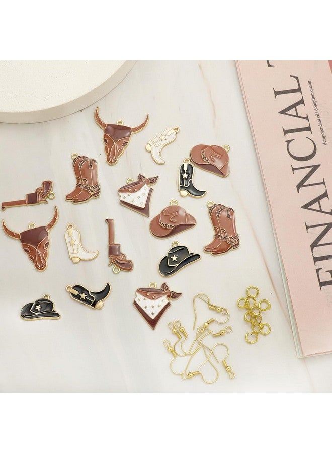 RechicGu 34Pcs Western Cowboy Cowgirl Hat Boots Charms For Jewelry Making, Brown Enamel Bull Head Heart Pendant Charms For Earrings Bracelet Necklace Diy Crafts - Image 4