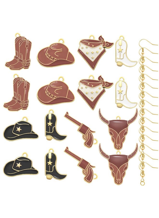RechicGu 34Pcs Western Cowboy Cowgirl Hat Boots Charms For Jewelry Making, Brown Enamel Bull Head Heart Pendant Charms For Earrings Bracelet Necklace Diy Crafts - Image 1