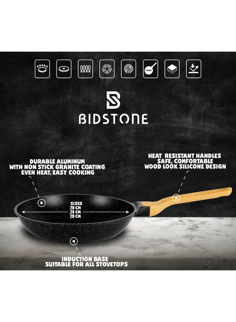 Bidstone 24cm Granite Frying Pan – 1.7 L Nonstick Saute Pan with Stay-Cool Handle & Hanging Loop – Multi-Layer Coating (BLACK) - Image 3