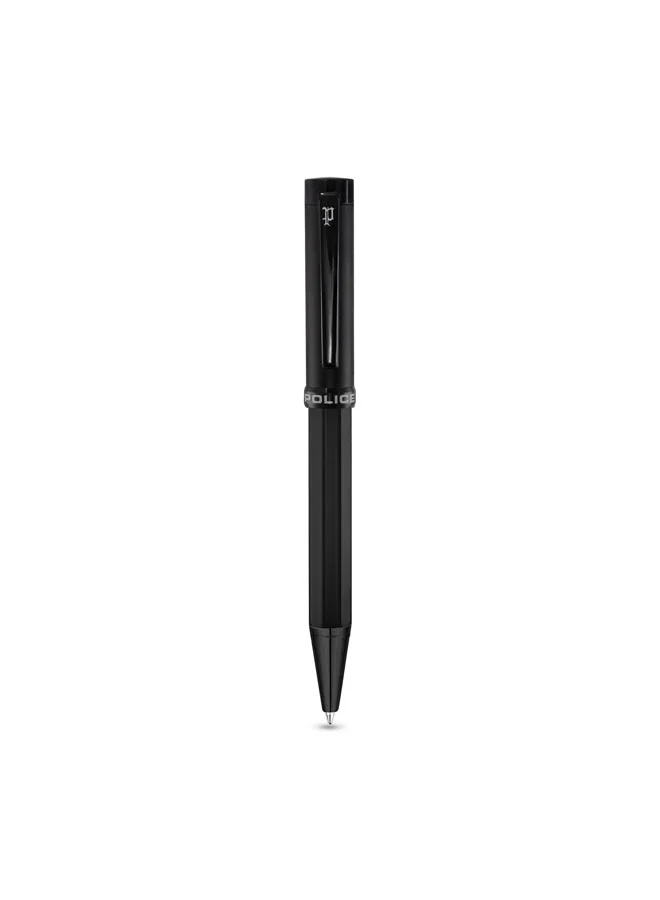 POLICE Daytona Black Barrel & Trims Twist Ballpoint Pen for Men, Blue Ink