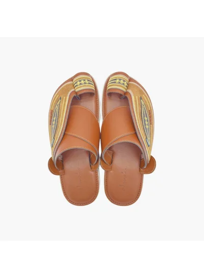 Al Waha Men's Embroidered Slip-On Arabic Sandals with Toe Loop Detail