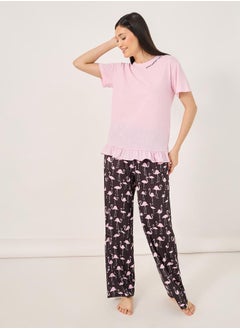 Slogan Ruffled Hem T-Shirt and Flamingo Print Pyjama Set - pzsku/Z33FFA17613E724288254Z/45/_/1739732118/49512c20-fb8f-4a04-a1f5-d707329dbfed