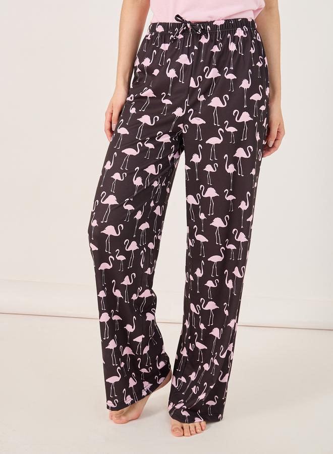Slogan Ruffled Hem T-Shirt and Flamingo Print Pyjama Set