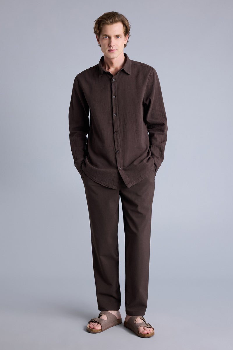 DeFacto Brown Man Regular Fit Long Sleeve Shirt Casual - Image 2